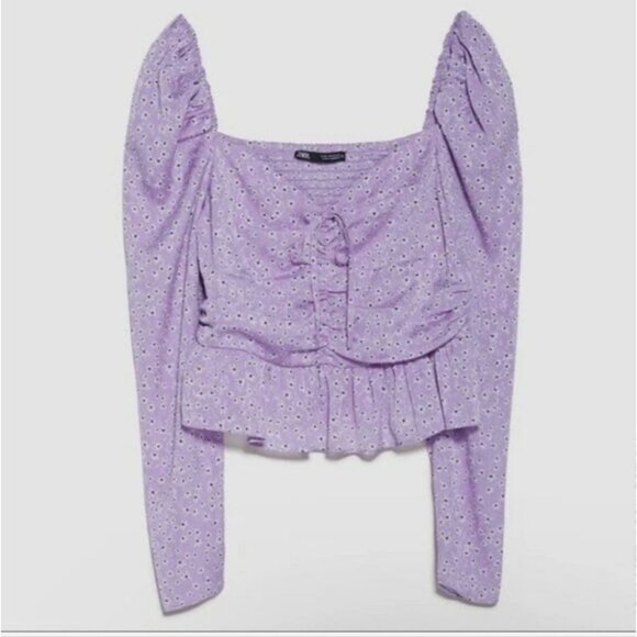 ZARA | floral lilac top tier print blogger fav sz LARGE - Picture 1 of 7